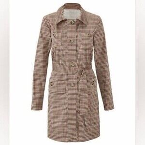CAbi Sherlock Jacket houndstooth midi trench coat style women's size medium